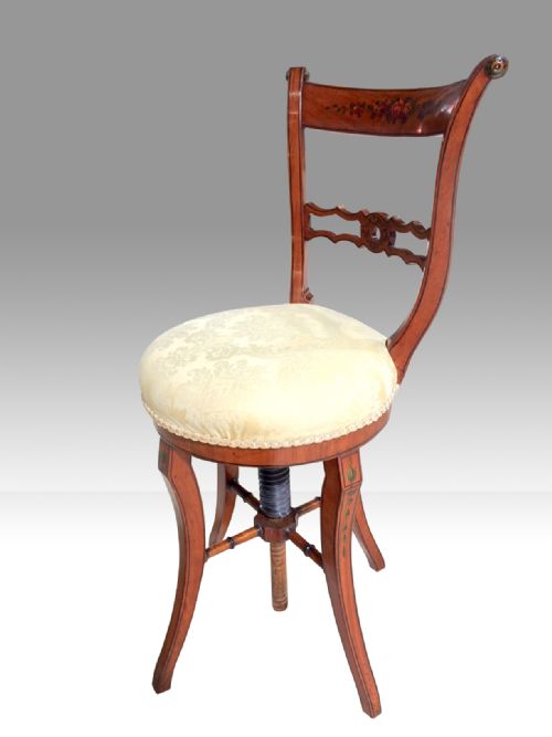 ANTIQUE SATINWOOD REVOLVING MUSIC CHAIR - ADDITIONAL PHOTO 5