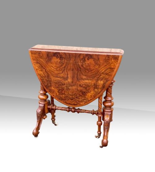 ANTIQUE BURR WALNUT BABY SUTHERLAND TABLE IN SUPERB CONDITION - ADDITIONAL PHOTO 1