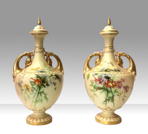 Super Pair of Royal Worcester
blush Ivory Vases