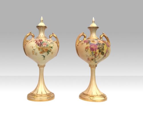 Superb Pair of Royal Worcester Vases with Covers