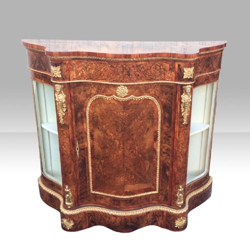 fig 1. Antique Narrow Burr Walnut  Inlaid Marquetry Credenza