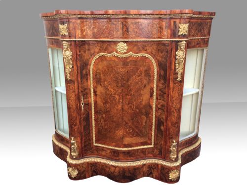 fig 2. Antique Narrow Burr Walnut  Inlaid Marquetry Credenza