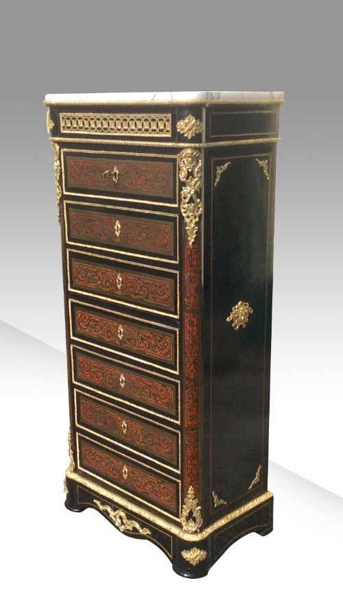 A Fabulous French Boulle Louis Xv Style Ebonised Wellington Secretaire Chest ,Cabinet