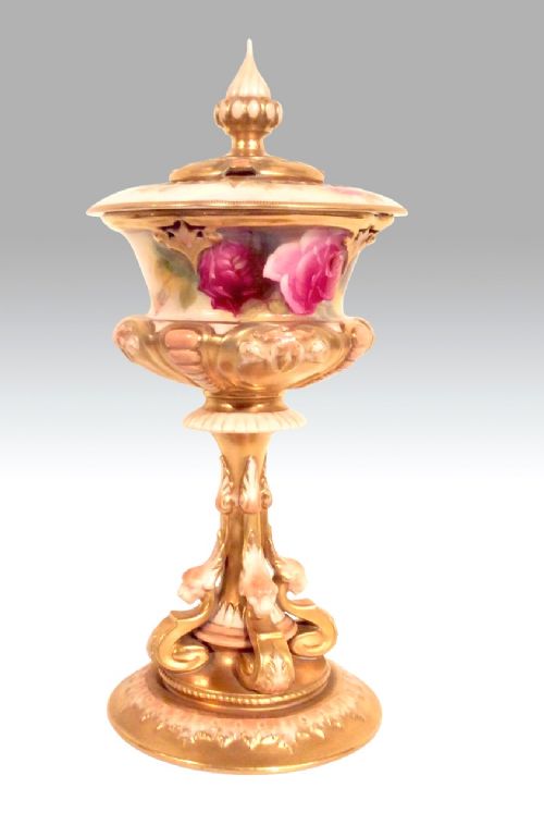 Beautiful Antique Royal Worcester
 Pot Pourri & Cover
signed M. Hunt
