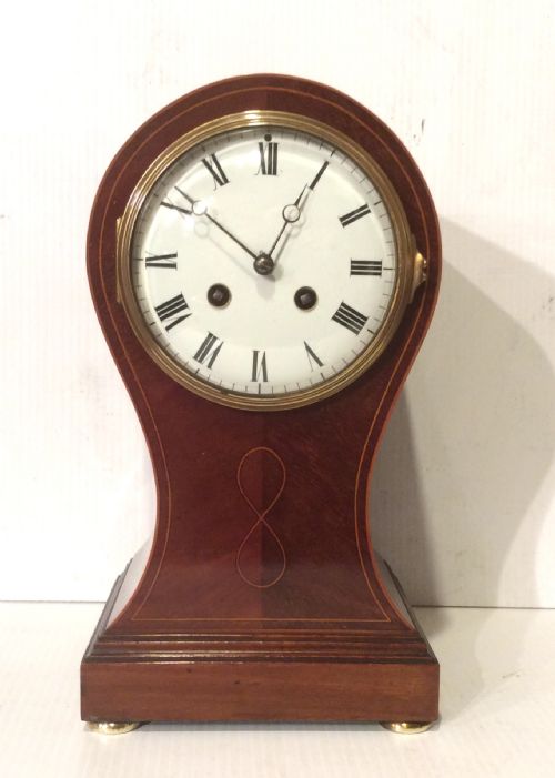 Antique Inlaid Mahogany Balloon Shaped Mantel Clock.