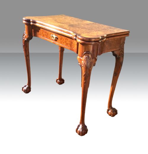 Wonderful Burr Walnut Turn Over Leaf Antique Games Card Table