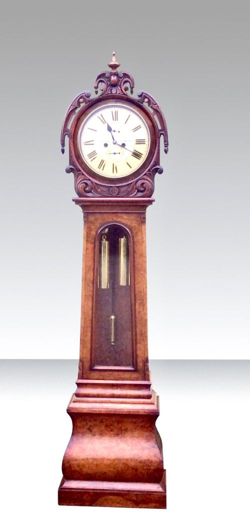 Antique Burr Walnut Drumhead Grandfather Longcase Glasgow Clock