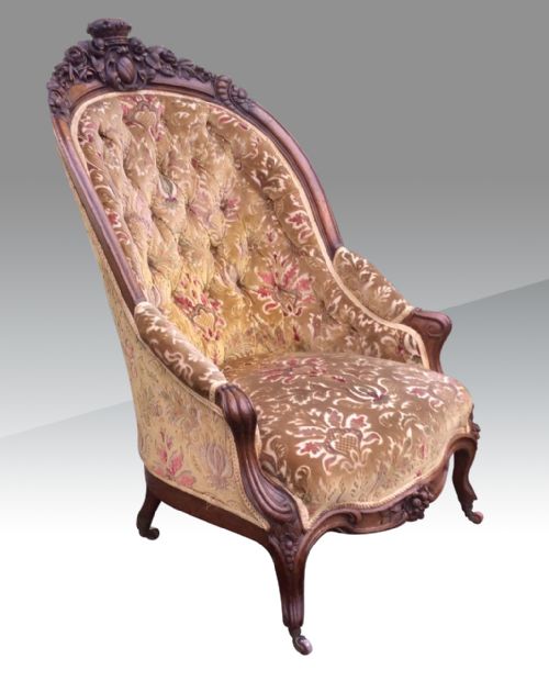 Fabulous Antique Carved Walnut
deep Buttoned Arm Chair
