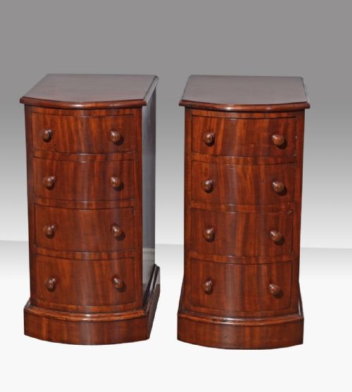 Pair of Narrow Antique Victorian Bow Front Mahogany Bedside Chests,cabinets