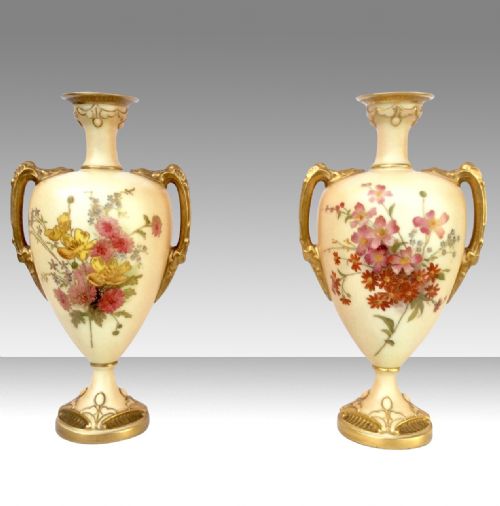 Pair of Antique Royal Worcester
blush Ivory Vases .