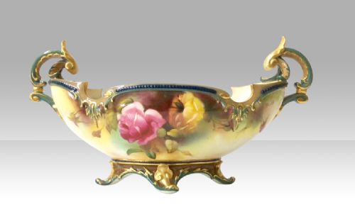 Beautiful Antique Royal Worcester Boat
shaped Vase Hand Painted with Roses