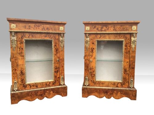 PAIR OF ANTIQUE WALNUT PIER SIDE DISPLAY CABINETS - ADDITIONAL PHOTO 1