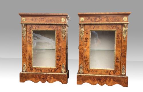 PAIR OF ANTIQUE WALNUT PIER SIDE DISPLAY CABINETS - ADDITIONAL PHOTO 2