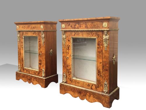 PAIR OF ANTIQUE WALNUT PIER SIDE DISPLAY CABINETS - ADDITIONAL PHOTO 3