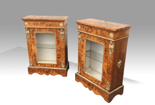 PAIR OF ANTIQUE WALNUT PIER SIDE DISPLAY CABINETS - ADDITIONAL PHOTO 5