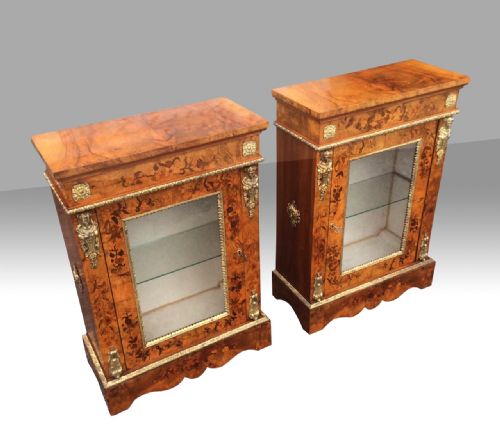 PAIR OF ANTIQUE WALNUT PIER SIDE DISPLAY CABINETS - ADDITIONAL PHOTO 11
