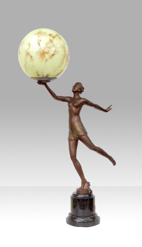 Fabulous Large Art Deco Bronzed Lady Lamp