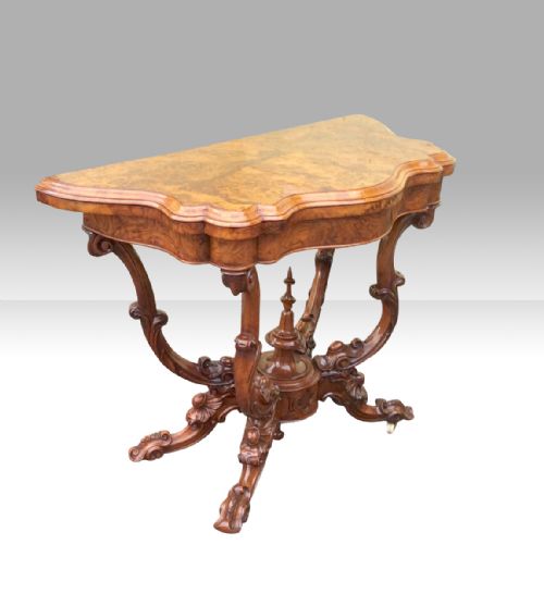 ANTIQUE BURR WALNUT SERPENTINE SHAPED ANTIQUE GAMES CARD TABLE - ADDITIONAL PHOTO 3