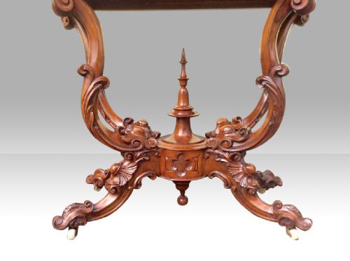 ANTIQUE BURR WALNUT SERPENTINE SHAPED ANTIQUE GAMES CARD TABLE - ADDITIONAL PHOTO 5