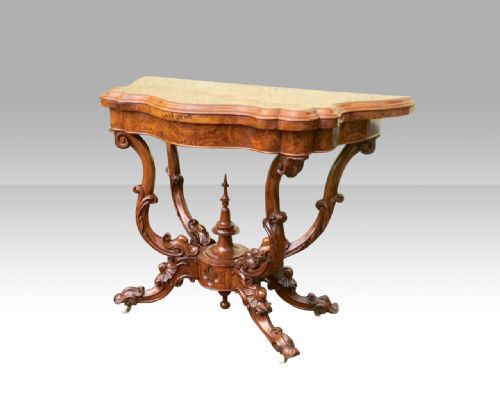 ANTIQUE BURR WALNUT SERPENTINE SHAPED ANTIQUE GAMES CARD TABLE - ADDITIONAL PHOTO 7