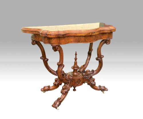ANTIQUE BURR WALNUT SERPENTINE SHAPED ANTIQUE GAMES CARD TABLE - ADDITIONAL PHOTO 8