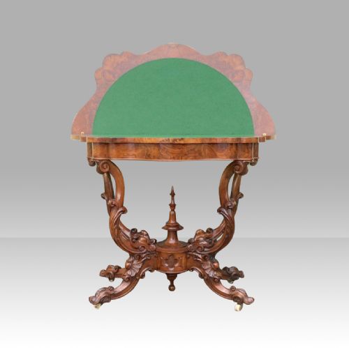 ANTIQUE BURR WALNUT SERPENTINE SHAPED ANTIQUE GAMES CARD TABLE - ADDITIONAL PHOTO 9