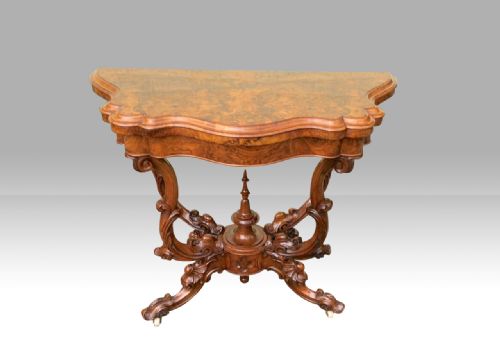 ANTIQUE BURR WALNUT SERPENTINE SHAPED ANTIQUE GAMES CARD TABLE - ADDITIONAL PHOTO 10