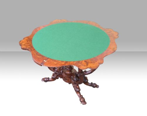 ANTIQUE BURR WALNUT SERPENTINE SHAPED ANTIQUE GAMES CARD TABLE - ADDITIONAL PHOTO 11