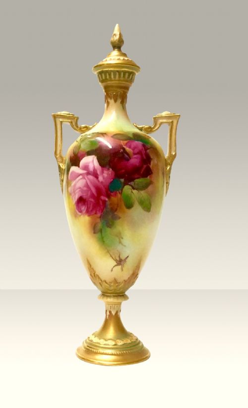 Royal Worcester  Vase, Decorated with Hand Painted Pink Roses,signed Austin.