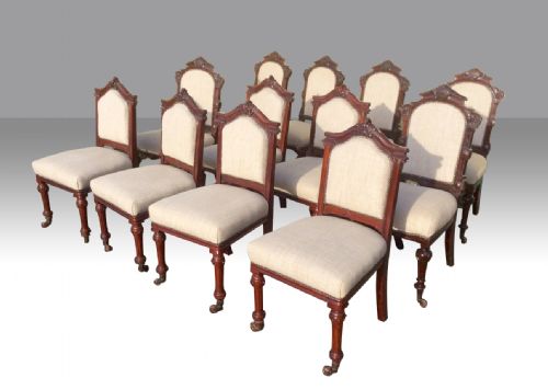 Harlequin Set of 12 Antique Mahogany Dining Chairs