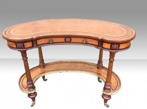 fig 1. Magnificent Gillows Antique Burr Walnut Kidney Shaped Writing Desk