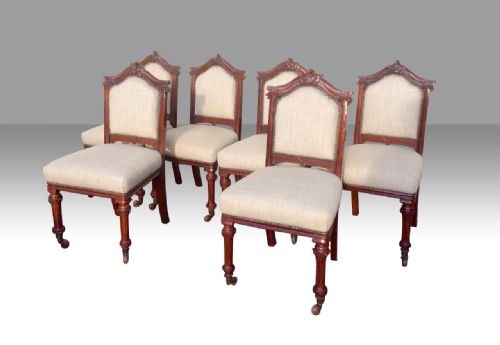 SET OF SIX ANTIQUE MAHOGANY UPHOLSTERED DINING CHAIRS - ADDITIONAL PHOTO 1