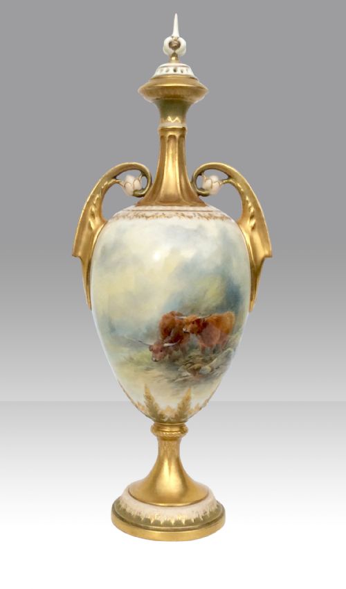Antique Royal Worcester Stinton Pedestal Vase and Cover.