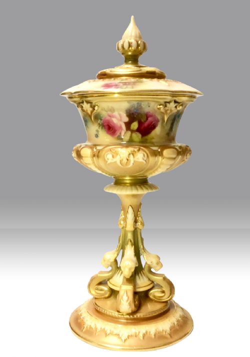 Antique Royal Worcester Pot Pourri Vase Painted Roses