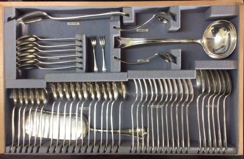 fig 3. Antique 12 Setting Canteen Of Solid Silver Cutlery Set In A Mahogany Fitted Table.