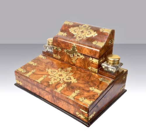 Antique Burr Walnut Desk Set with Writing Slope