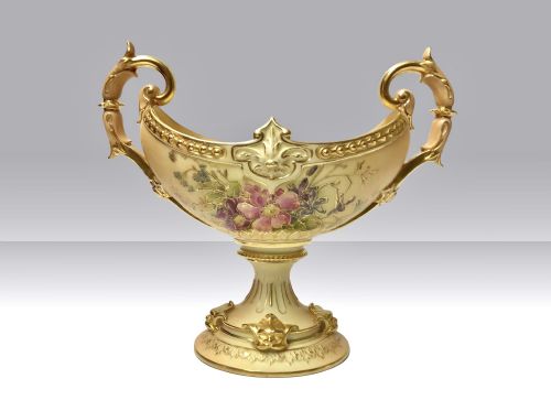 Antique Royal Worcester 
 Blush Ivory Pedestal Vase,