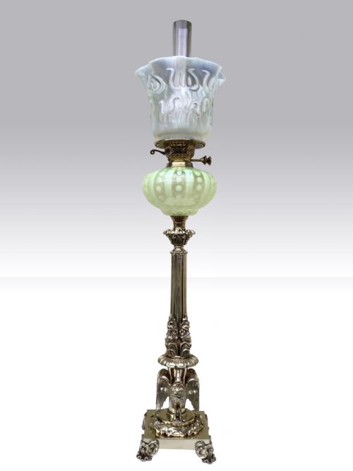 Antique Vaseline Glass Oil Lamp