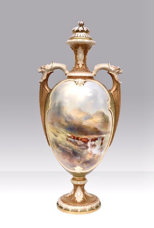 Antique Royal Worcester Lidded Vase by John Stinton