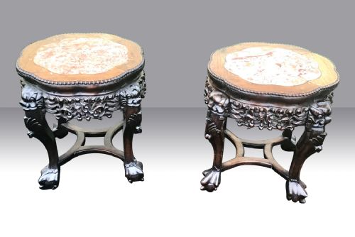 Pair of Antique Chinese Cherrywood Pot Stand Tables