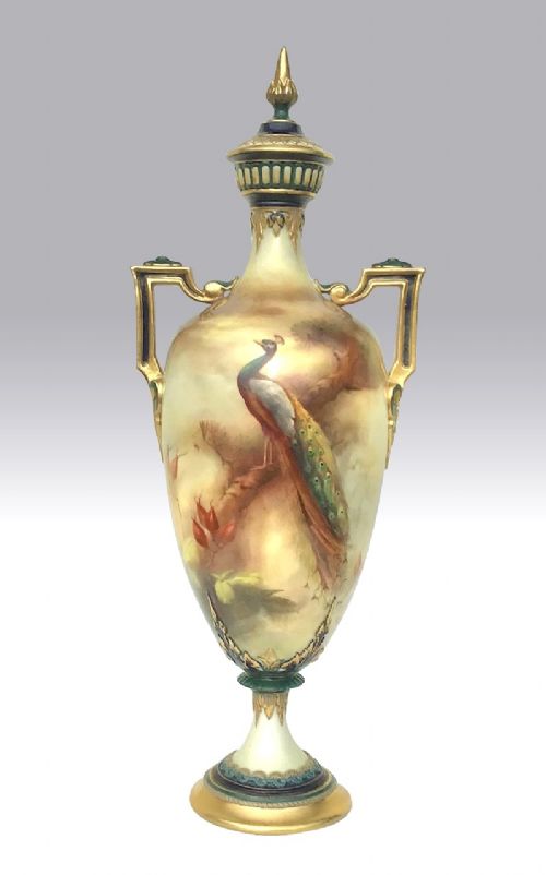 Antique Royal Worcester Hadley Pedestal Vase and Cover