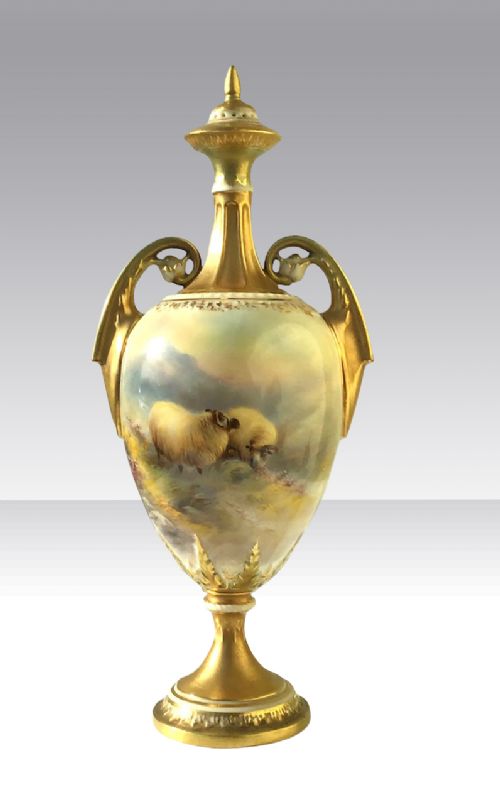 Antique Royal Worcester Harry Davis Sheep Vase