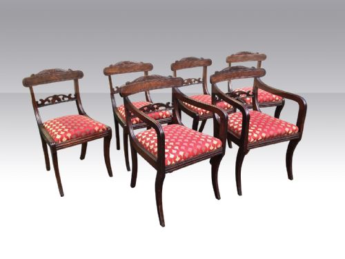Six Antique Period Regency Dining Chairs (4+2 Carvers)