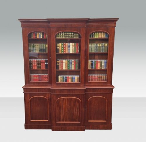 Antique Mahogany Three Door Breakfront Bookcase of Great Proportions.