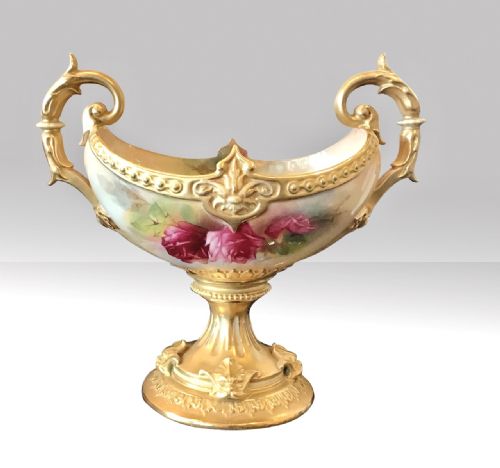 Antique Royal Worcester Pedestal Vase,roses by Kitty Blake