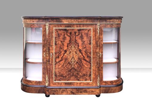 Exhibition Quality Figured and Burr Walnut Antique Credenza,cabinet Sideboard.