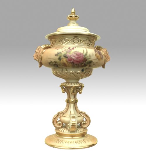 A Stunning Royal Worcester Blush Ivory Pedestal Lidded Vase.

