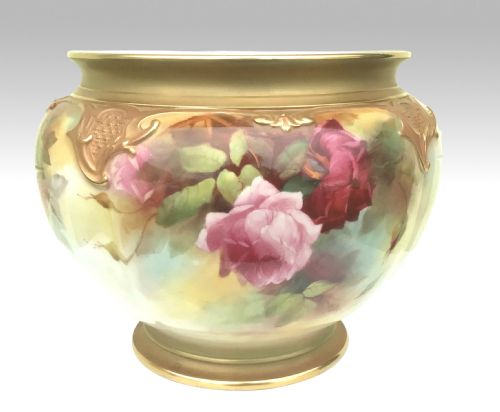 Beautiful Large Antique Royal Worcester Hand Painted Roses Jardiniere.

