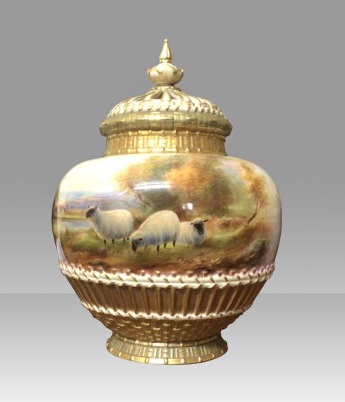 Antique Royal Worcester Sheep Vase by Harry Davis