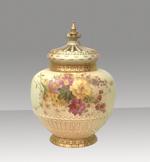 Large Antique Royal Worcester Blush Ivory Pot Pourri Rose Jar and Own Cover